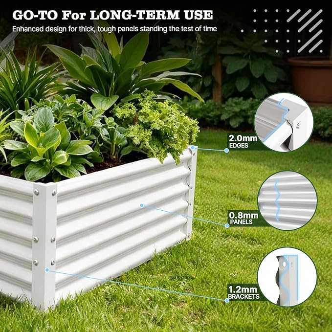 A ANLEOLIFE 12-Piece 18 Inch Tall Raised Garden Beds Kit, Rectangular & L-Shaped Combo Metal Planters – Ideal for Backyard DIY Creative Layouts, Antique White