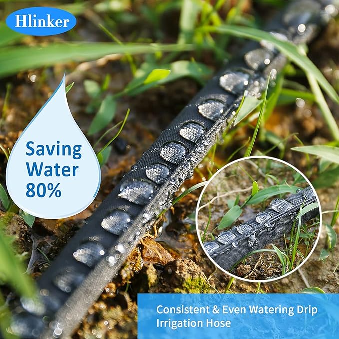 2025 Flat Soaker Hose 75 ft with Stake for Garden, Linkable Drip Hose Diy Automates Garden Irrigation System Saving 84% Water, Dual-layer Leak-free Design Water Hose with Holes