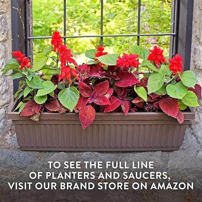 The HC Companies 30 Inch Venetian Window Planter Box with Drainage Plug, Lightweight UV-Resistant Plastic Indoor & Outdoor Planters, 2-Pack Flower Box for Garden & Home Decor, Sandstone