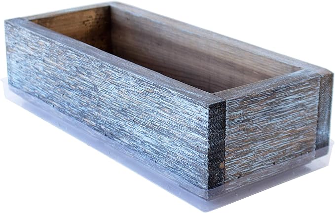 Reclaimed Barnwood Style Planter Box - Aged Brown - Weathered Rustic Look - Flower, Herb & House Plant Garden Barn Wood Planter with Drip Tray