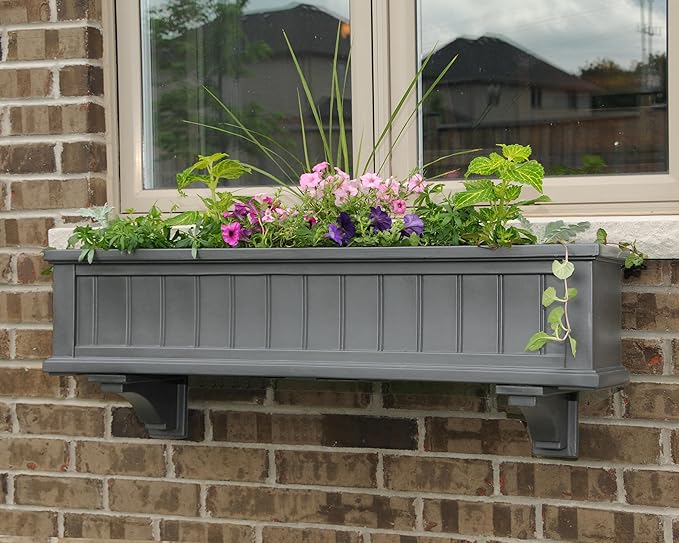 Mayne Cape Cod 4ft Window Box - Graphite Grey - 48in x 11in x 10.8in - with 4 Gallon Built-in Water Reservoir (4841-GRG)