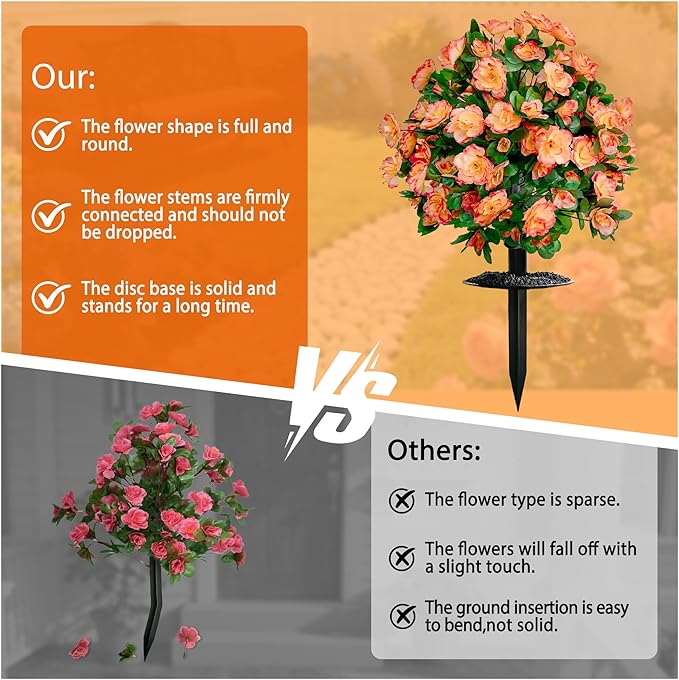 AZXVT Artificial Flowers for Outdoors, Faux Outdoor Plants Fake Plants Topiary Balls Artificial Outdoor Set of 2 with Ground Spike for Home Front Porch Patio Garden Decor (Tangerine)