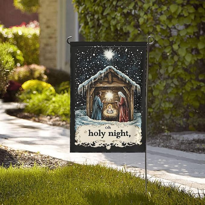 Christmas Night Garden Flag 12x18 Inch Double Sided All-Weather Polyester Outdoor Flag For Patio Lawn Yard And Garden Welcome Decor