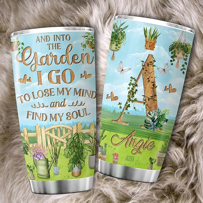 Personalized Initial Coffee Tumbler Gardening Custom Name Birthday Gifts For Women Adults Girls Grandma Travel Mug With Lid Insulated Cup Cold Steel Tumblers Inspirational Quote