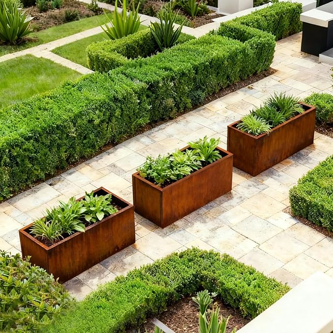 GZGNEEVL Corten Steel Planter Box Rectangular Planters Large Outdoor Planter Metal Planter Box for Tall Plant Trough Rustic Patina for Garden Yard Commercial Residential Farm 16 in x 31.5 in x 16 in