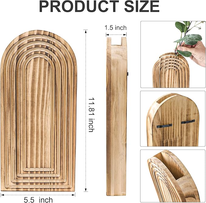 DREAMLOOM 2 Pack Wooden Wall Vases with Fake Plants, Wall Hanging Planters Boho Modern Farmhouse Indoor for Narrow Spaces Entryway Bathroom Home Office Decoration, Retro