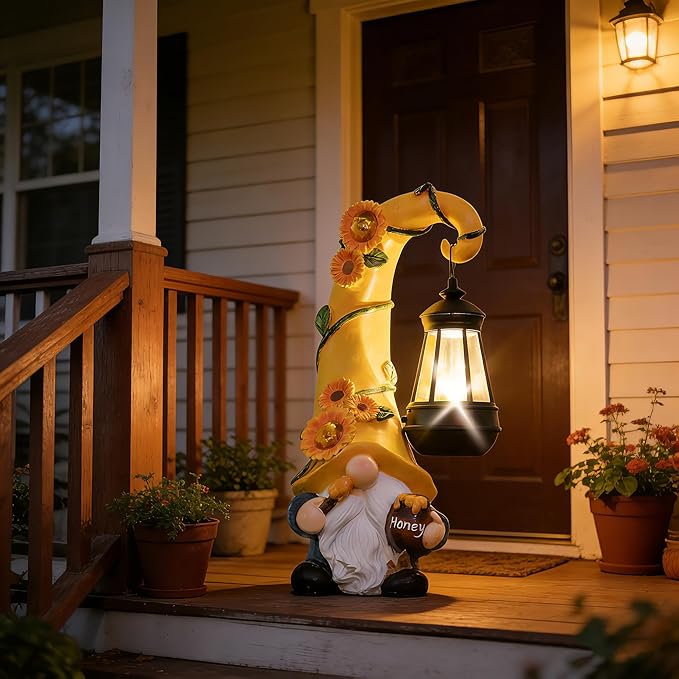 twinbling Mom Birthday Gifts-Garden Gnome Statue with Solar Lights Large Garden Sculptures Funny Triple Gnome Outdoor Patio Lawn Yard Garden Decor Gifts for Women Mom 12 in Spring Gnomes Outdoor