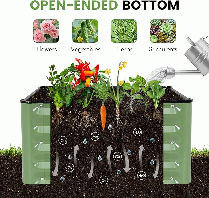 INNO STAGE Galvanized Raised Garden Bed Kits, 2x2x1ft Metal Raised Garden Beds Outdoor, Steel Raised Planter Bed with Gloves for Vegetables & Flowers Patio Ground Planter Box (Olive Green, 2PCS)