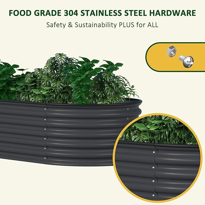 BlueWish 8x2x1.4FT Raised Garden Bed, 17" H Metal Planter Boxes Outdoor with Bottomless Design, Galvanized Raised Garden Bed for Plants Flowers, 9 in 1 Raised Planter Bed Kit, Grey
