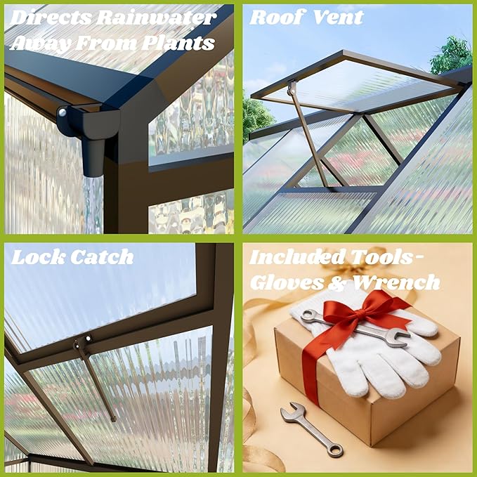 6 x 6 FT Greenhouse for Outdoors, Polycarbonate Greenhouse with Quick Setup Structure and Roof Vent, Aluminum Large Walk-in Green House for Outside Garden Backyard, Dark Gray