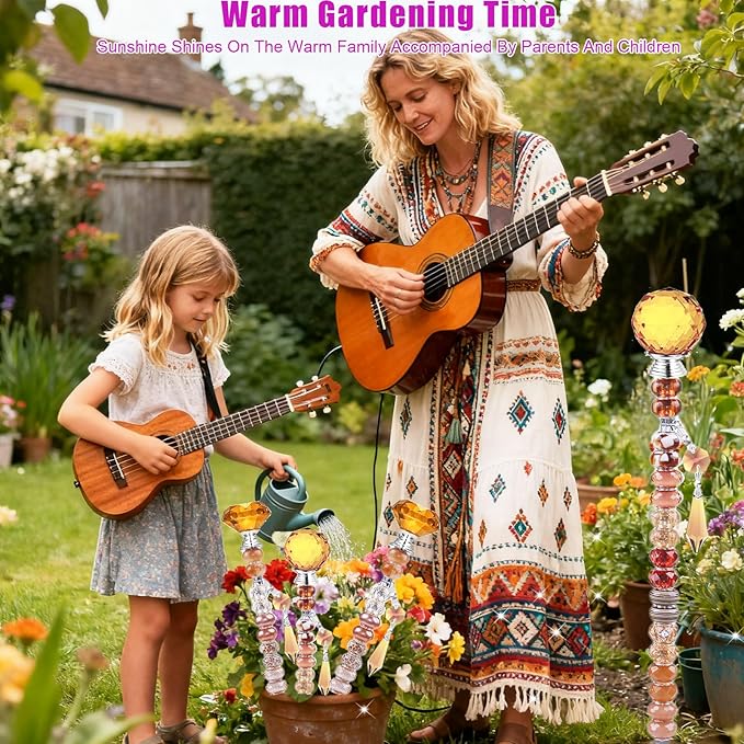 121 Pcs DIY Fairy Wand Beaded Garden Stakes Kit, Fairy Wands Garden Kit Champagne Large Hole Bead with Pendants Crystal Stopper Top Threaded Rod Beaded Garden Stakes Supplies For Outdoor Decorative