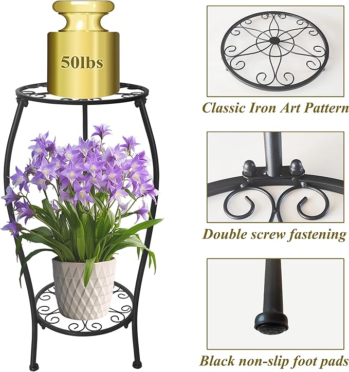NOAMOO Metal Plant Stand 2 Tier Indoor Outdoor, Tall Flower Pot Shelf Rustproof Stable Corner Stand, 25.2 inch Multiple Plant Display Rack for Living Room Patio Balcony Garden