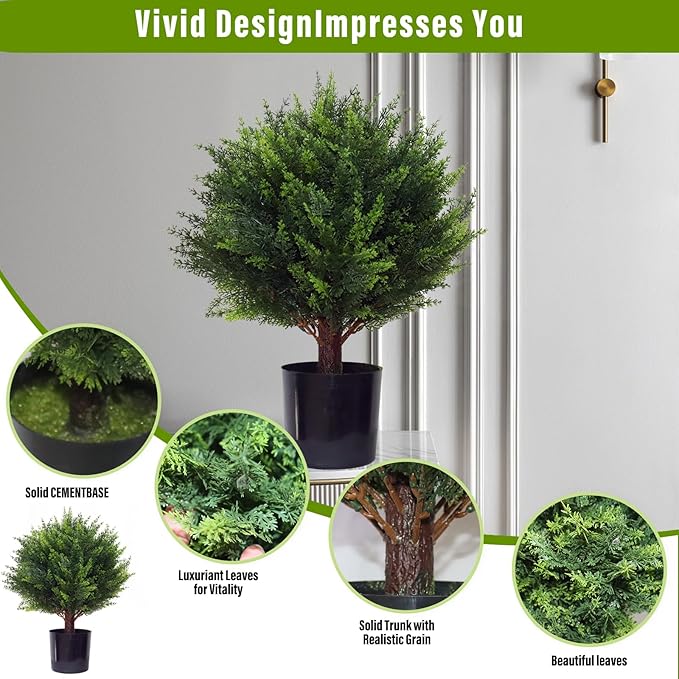 Artificial Cedar Tree - 2pcs Faux Shrub Plants, Hand Trimmed, UV Resistant, Low Maintenance, Suitable for Indoor and Outdoor Decoration (16.5 inches)