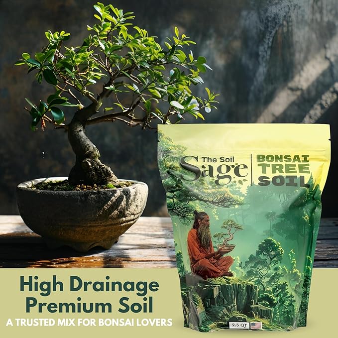 The Soil Sage 2.5qts Premium Bonsai Mix - U.S.A. Made Ready to Use - Akadama, Pumice, Lava Rock, Fine Pine Bark - Large Bag for All Bonsai Tree - High Drainage Potting, Repotting