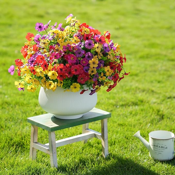 Artificial Flowers for Outdoor Indoor Realistic Faux Flower Spring Summer Garden Home Decoration, Hanging Daisy Flower with Eucalyptus Leaves Fake Plants Greenery Balcony Porch Patio Front Door Decor