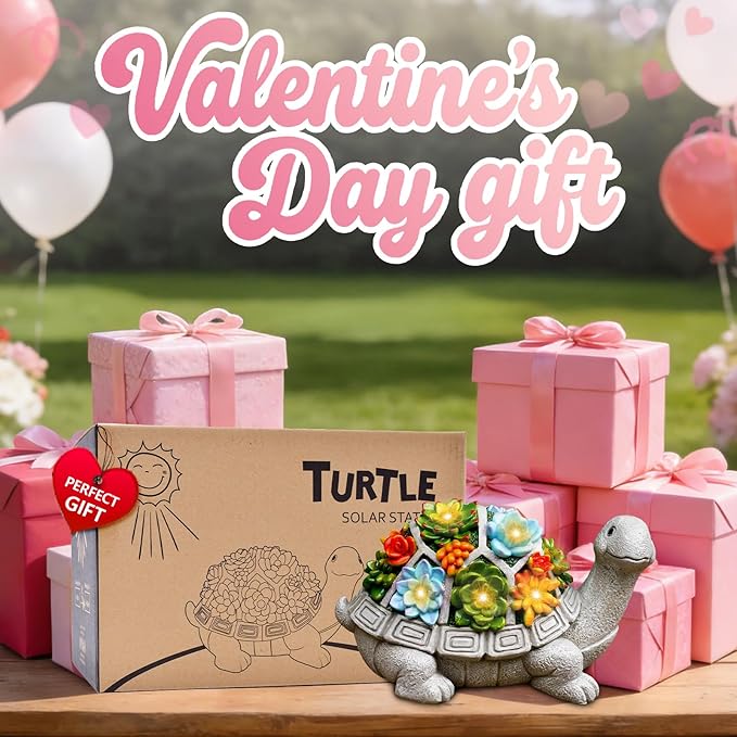 Nacome Solar Garden Outdoor Statues Turtle with Succulent and 7 LED Lights - Lawn Decor Tortoise Statue for Patio, Balcony, Yard Ornament - Chrismtas Gifts for Mom Grandma