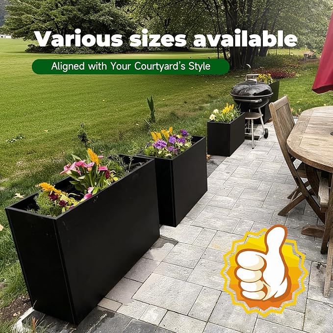 GZLVSOW Black Metal Heavy Planter 32" x 15" x 24"for Outdoor Plants Metal Rectangle Outdoor Planter Spliced Flower Box with Partitions for Outside,Indoor,Garden (Black, 32 * 15 * 24)
