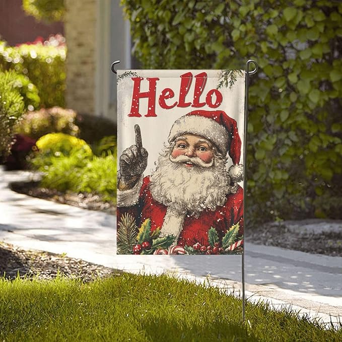 Santa Claus Garden Flag Vertical Double Sided Outdoor Yard Flags 12.5x18 Inch Burlap Banners Vertical Double Sided for Outdoor Decor Lawn