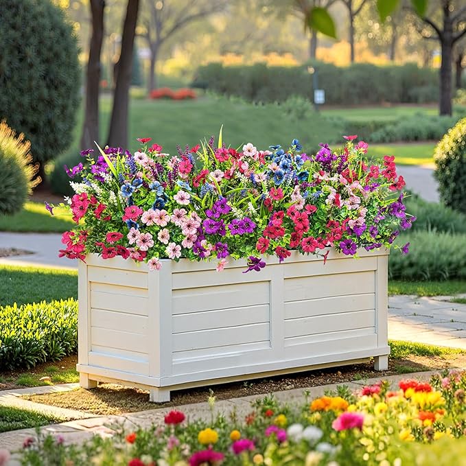 Besteek 20 Bundles Artificial Flowers for Outdoors Decoration Fake Silk Flowers UV Resistant Faux Plants Artificial Daisy Eucalyptus for Spring Summer Garden Yard Porch Window Home Decor, Mixed