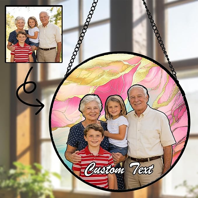 Personalized Custom Photo Faux Stained Glass Window Hanging - Mother Memorial Gifts Customized Ornaments Christmas Birthday Mother's Day for Lovers Women Men Dad Mom Nana Grandma