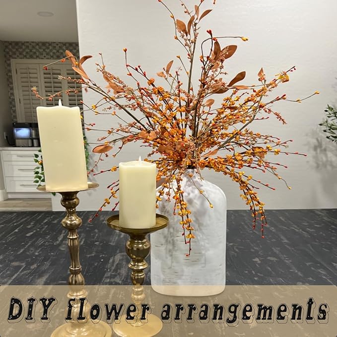 10 Pcs 29.5" Fall Stem Orange Jasmine Fall Flowers Dry Branches Bouquet for Home DIY Floral Art Plant Wedding Orange Fake Flowers (Autumn Yellow)