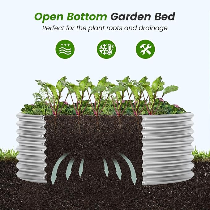 Land Guard 4×4×2ft Galvanized Raised Garden Bed Kit 2Pcs, Planter Raised Garden Beds Outdoor, Round Clearance Raised Garden Beds for Gardening Vegetables (Silver)