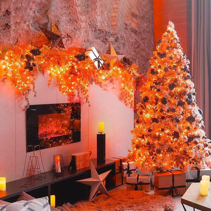 2 Pack Total 200 LED Fairy Lights Battery Operated String Lights with Remote & 8 Modes, 33FT Waterproof Copper Wire Battery Powered Twinkle Lights for Outdoor Christmas Parties Decoration Orange