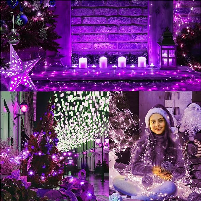 LAMPHOME Halloween Fairy Lights Plug in, 33Ft 100 LEDs Waterproof Twinkle Firefly Lights, Adaptor Included, Starry String Lights for Wedding Indoor Outdoor Christmas Patio Garden, Purple