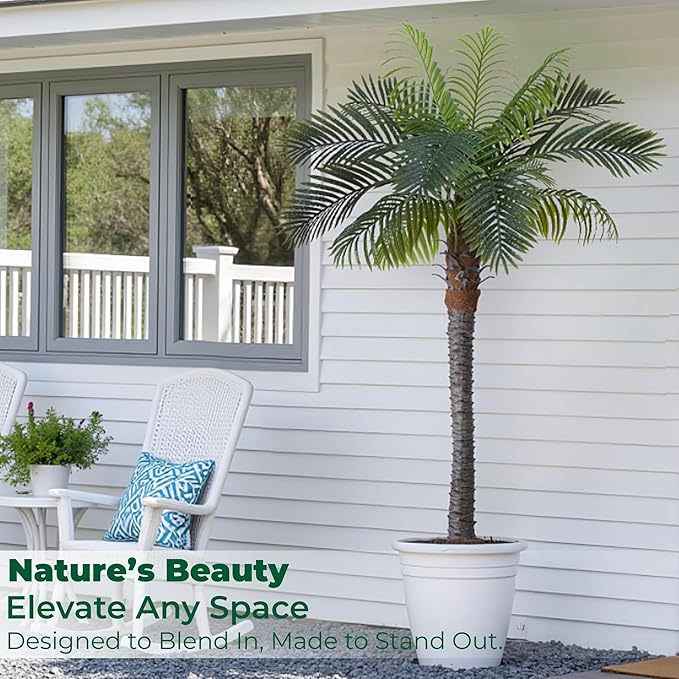 FloraFairy 6FT Artificial Coconut Palm, Faux Coconut Silk Palm Tree, Tropical Fake Trees for Indoor Outdoor, Large Sago Palm Plant for Home Office Garden Patio Poolside, 1 Pack