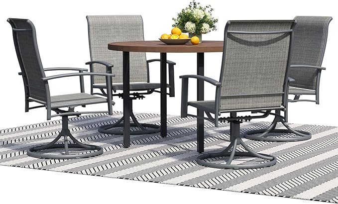 5 Pieces Outdoor Table and Chairs for 4, 42" Walnut Round Table with 4 Grey Swivel Chairs, Patio Set with Swivel Chair, Garden Tables for Outdoor, Patio Dining Set for Lawn Backyard Poolside