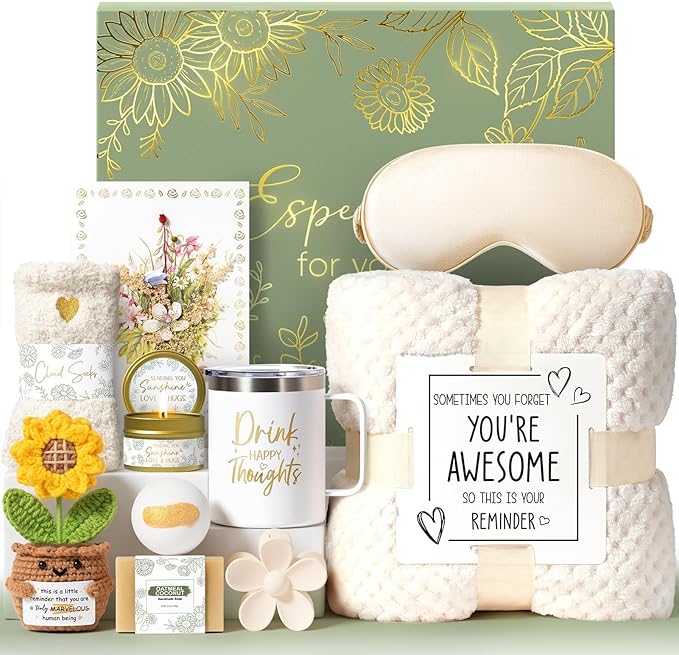 Birthday Gifts for Women Self Care Get Well Soon Gift Baskets, Spa Care Package Thinking of You Gift Set, Sympathy Inspirational Sunflower Valentines Day Gifts for Her Women Mom Friends Sister Wife