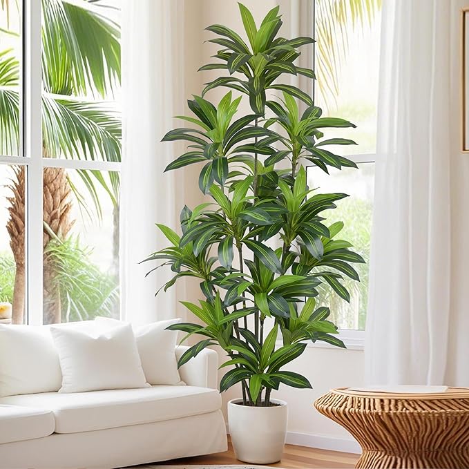 Artificial Dracaena Tree 8FT(96in) Tall Fake Plant with Realistic Green Leaves, Faux Floor Potted Artificial Trees for Home Office Living Room Decor Indoor Outdoor (8feet,1 Pack)