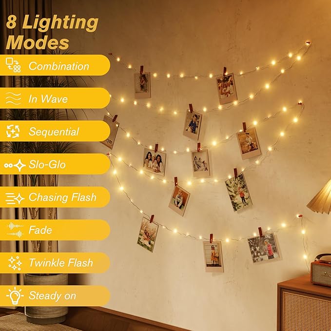 Rechargeable Fairy Lights Plug in, 33Ft 100 LEDs Waterproof Camping String Lights, with Remote and Adaptor,Starry String Lights for Wedding Indoor Outdoor Christmas Patio Garden Decoration,Warm White
