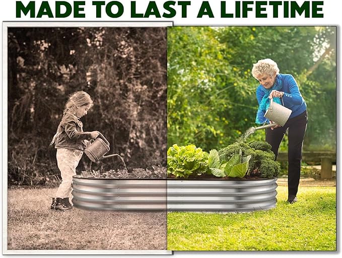 Galvanized Raised Garden Beds Outdoor // 4×2×1 ft Planter Raised Beds for Gardening, Vegetables, Flowers // Large Metal Garden Box (Silver) // Patented Tool-Free Design