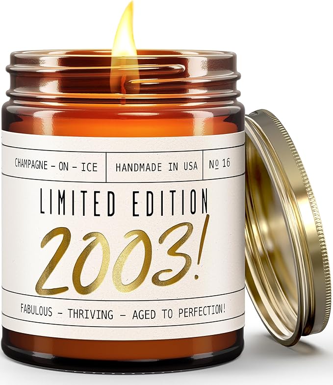 23rd Birthday Gifts for Women - 'Limited Edition 2003' Soy Candle, w/Champagne on Ice I 23th Birthday Gift for Her Ideas I 9oz Reusable Jar, 50Hr Burn, Made in USA