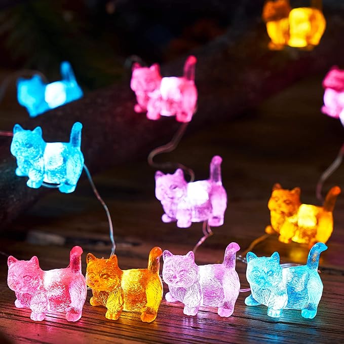 JASHIKA Cat Décor Cute Indoor String Light Fairy Lights Plug in Decorative Lights 10ft 30LED Battery Operated or USB for Bedroom Kids Tent Camping Christmas Tree Ornaments