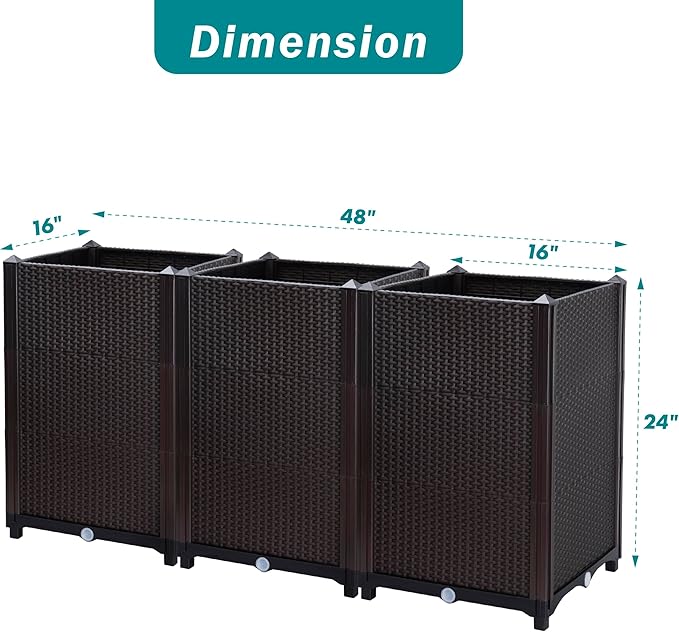 D'vine Dev Raised Patio Planter Box - Elevated Planter with Drainage Plug Raised Garden Beds for Growing Flowers, Herbs, Vegetables - Outdoor Standing Gardening Kit, Set of 3, RGB-D-3