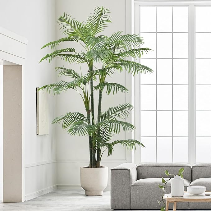 Artificial Palm Tree 7FT(84in) Tall Faux Tree with Large Trunks and 29 Realistic Leaves, Fake Tropical Floor Potted Artificial Plants for Home Office Living Room Indoor Decor (7feet,1Pack)