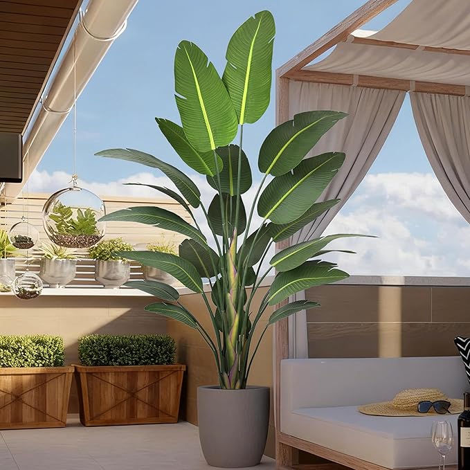 Bird of Paradise Artificial Plant 9FT, 108" Tall Artificial Plants Indoor with 25 Realistic Banana Leaves and Large Trunks, Faux Tropical Trees with Pot for Home Living Room Office Indoor Decor