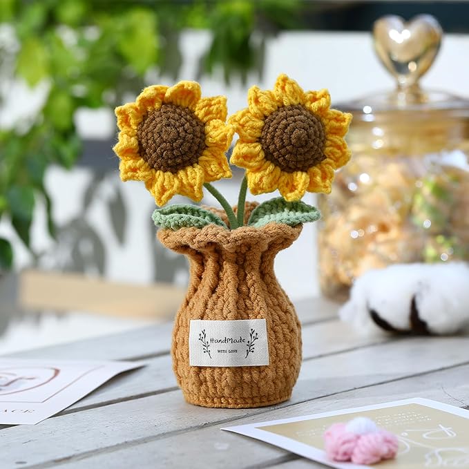YOOJEE Valentines Day Birthday Gifts for Her Him Women Men Coworker Crochet Sunflower Cute Office Desk Decor Son Mom Dad Daughter Nurse Teacher Boss Coworkers Emotional Inspirational Support