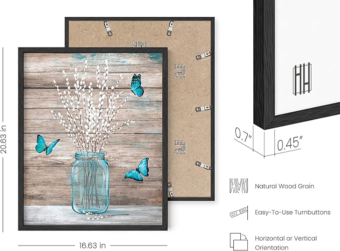 HAUS AND HUES Flower Wall Decor - Set of 4 Floral Wall Art, Framed Flower Painting, Floral Pictures for Kitchen, Bedroom, Living Room (Black Frame, 16x20)