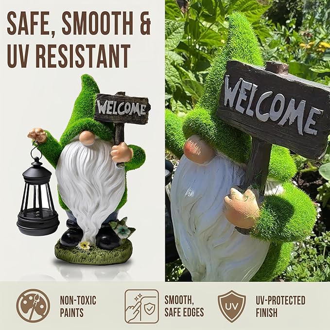 Garden Gnomes Outdoor with LED Solar Light - 11’’ - Original Design - Funny Gnome Decorations, Ornaments - Home, Yard, Patio, Solar Lantern Garden Statues - Housewarming Gift, Birthday & Holiday Gifts