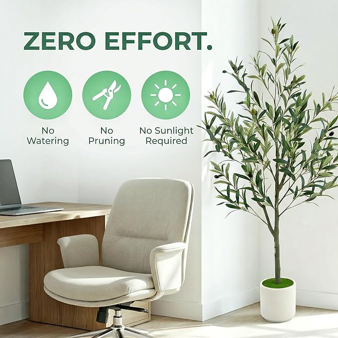 Fake Olive Tree 4ft with White Pot Realistic Trunk and Fruit Faux Olive Tree,Faux Trees Indoor Perfect for Home Office Living Room Décor