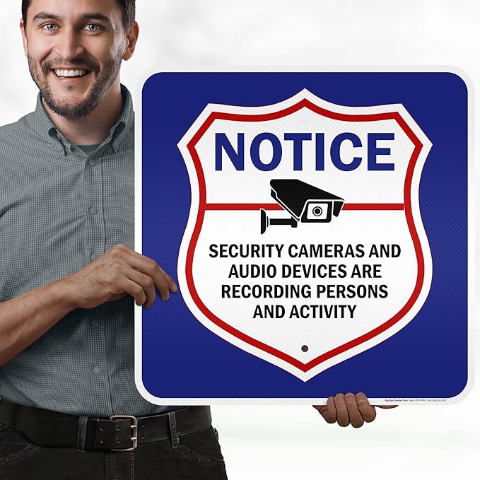 Notice Security Cameras And Audio Devices Are Recording Persons And Activity Sign, 18x18 Inches, Rust Free .063 Aluminum, Fade Resistant, Made in USA by My Sign Center