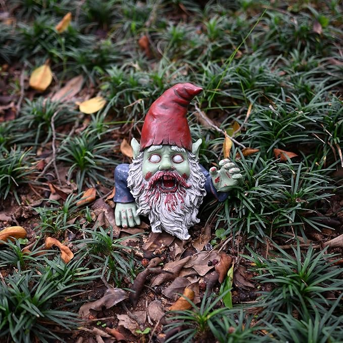 G150028 Zombie Gnome Garden Statue Sculpture, Scary Gnome, Halloween Decoration