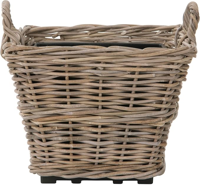Kouboo Square Rattan Planter Basket with Handles 625 Gallon Capacity Plastic Pot Liner with Drain Holes Included No Saucer Indoor and Outdoor Use