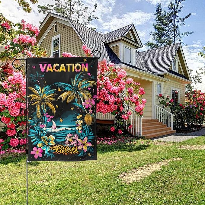Vacation Garden Flag Vertical Double Sided Outdoor Yard Flags 12.5x18 Inch Burlap Banners for House Lawn