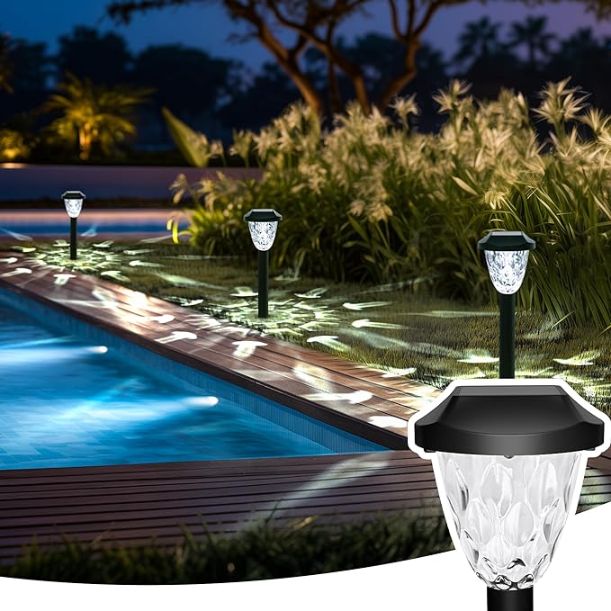 GIGALUMI 12 Pack Solar Lights Outdoor, Solar Pathway Lights with Great Pattern, Waterproof Auto On/Off Solar Powered Light for Outside Yard Garden Walkway Driveway Lawn Pathway