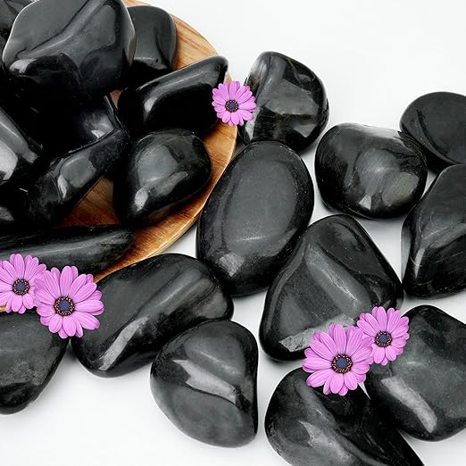 3lb Black River Rocks for Plants Indoor, 2-3Inch Pebbles for Vases Fillers, Decorative Gravel for Fish Tank, Natural Polished Stones for Succulent, Bonsai, Landscaping, Bird Baths