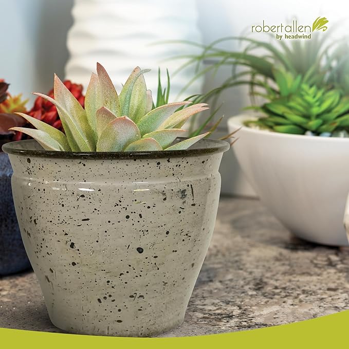 Headwind Riverside Collection – 12" Chamois Glazed Decorative Plant Pots Indoor with Drainage & Outdoor - Modern Flower Pot Weather-Resistant Lightweight Planter by Robert Allen